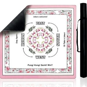 Mahjong Table Mat 31.5 in x 31.5 in – Mat for Mahjong, Poker, Storage Bag (Pink)